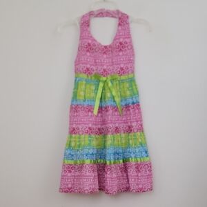 Beri Blue Pink and Green Tiered Halter Sundress